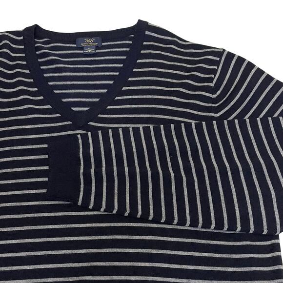 Brooks Brothers Merino Wool V-Neck Sweater Men’s XL | Navy Gray Striped Classic - Picture 1 of 10